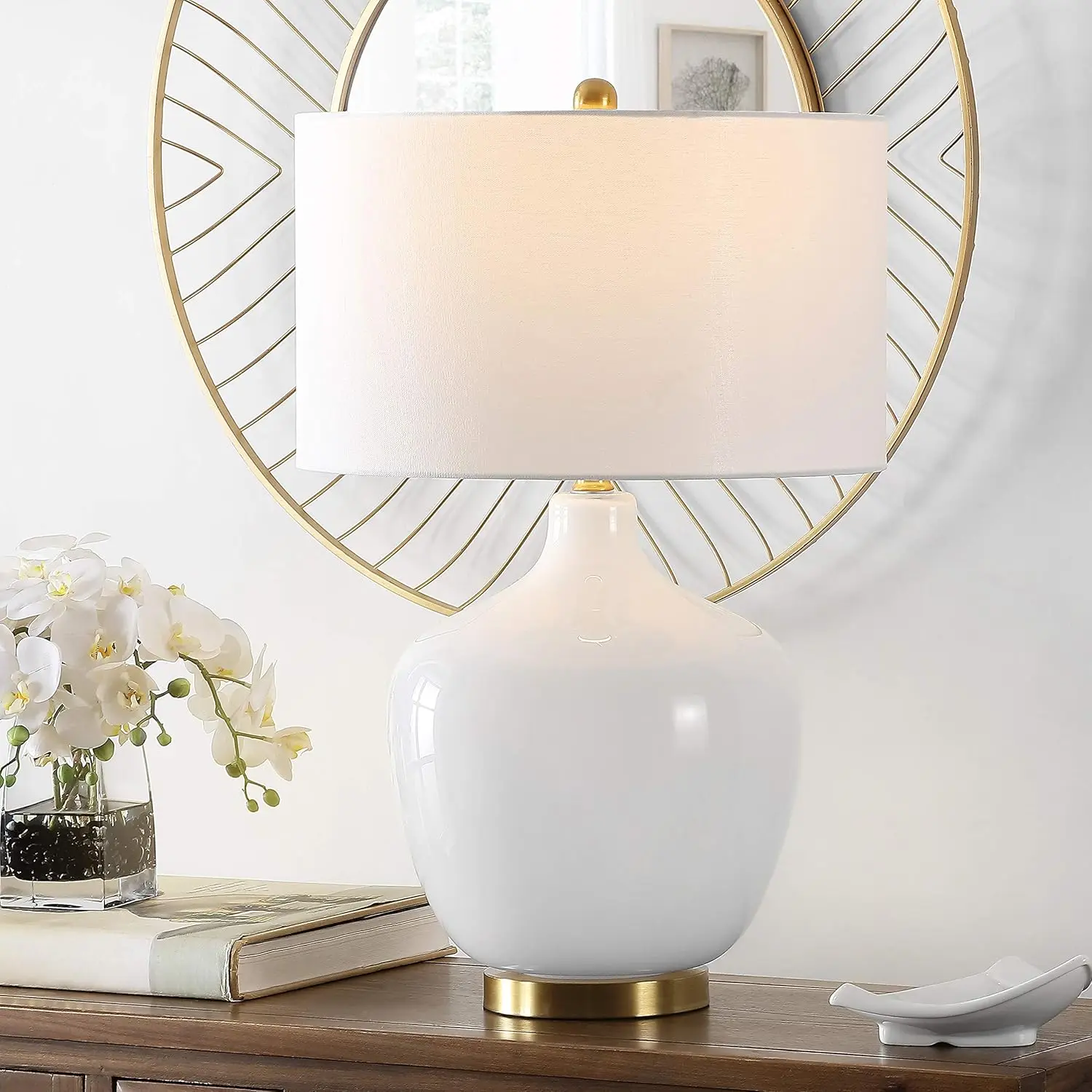 

Lighting Collection Eugenie Modern Contemporary Antique White Glass Gourd 27-Inchbedroom Living Room Home Office Desk