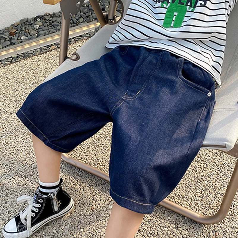 Teen Boys Denim Shorts 2026 New Summer Children Loose Wide Leg Knee Length Jean Pants Kid Casual Streetwear Elastic Waist Shorts view 4