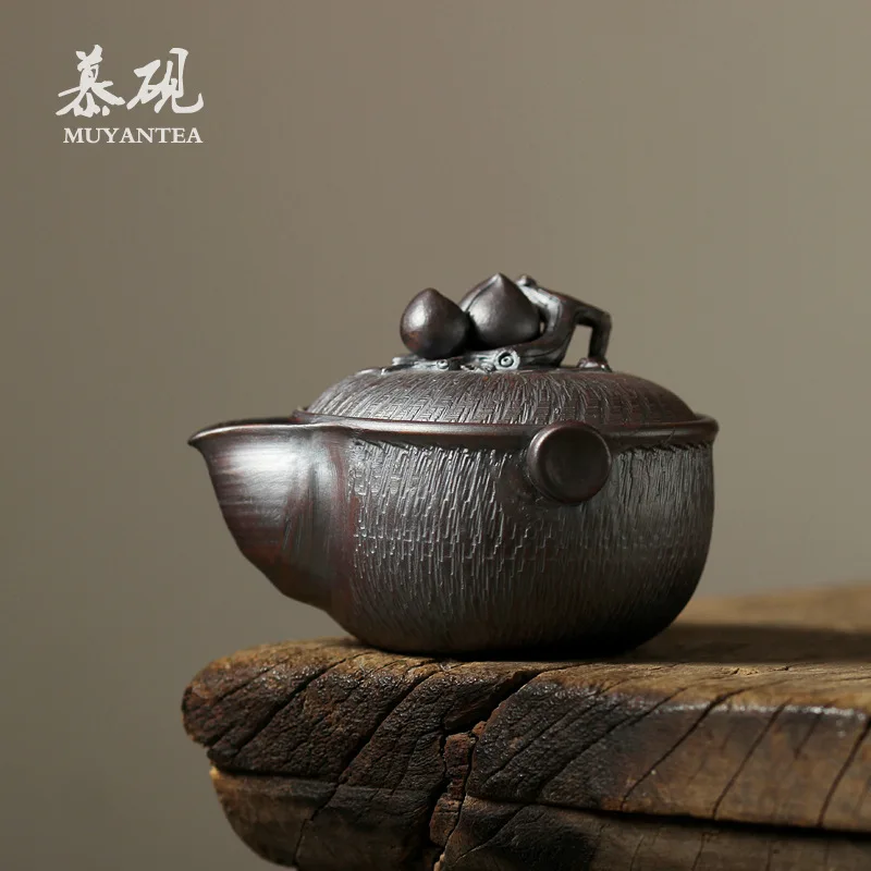 Mu Tao Wood-Fired Main Brewing Pot, Hand-Held Teapot, Japanese-Style Bizen Ware, Shoutao Treasure Vase, Tea Set With Lid, Cup,