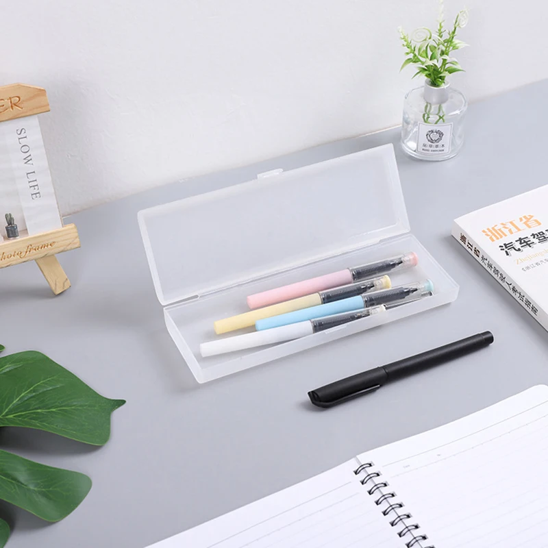 1PC Schule Büro Einfache Matte Transparente Kunststoff Box Matt Rosa Grün Weiß Stifte Lagerung Schreibwaren Bleistift Fällen