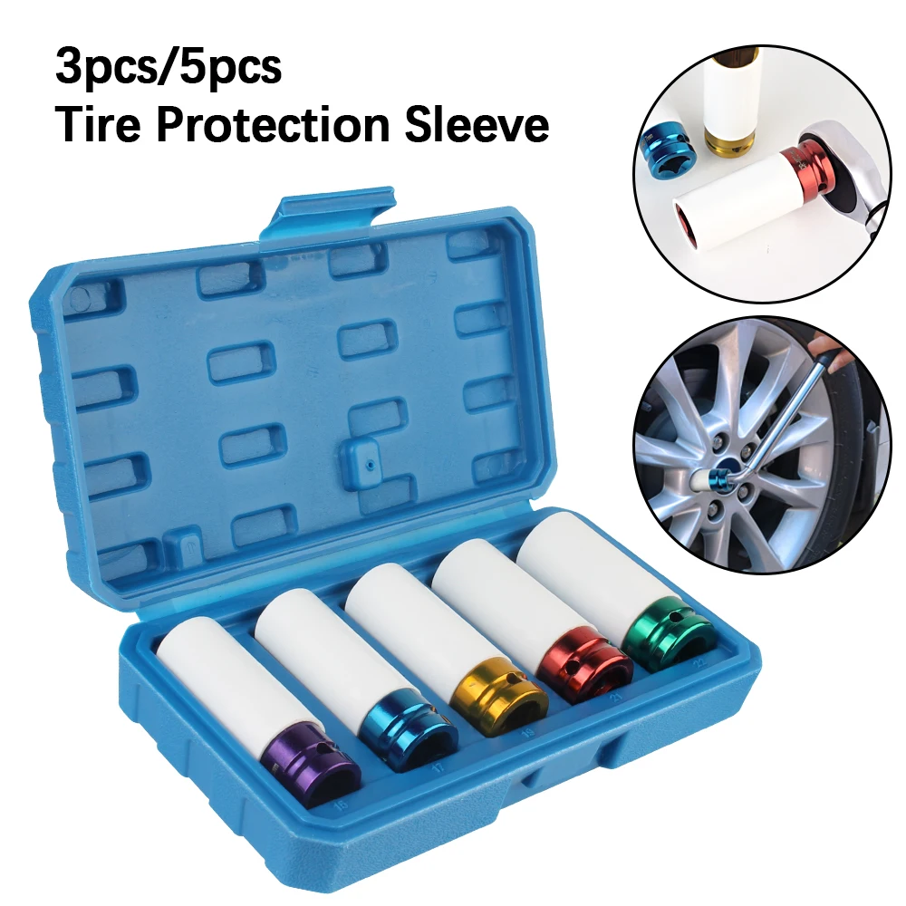 1set Universal Ultra Thin Extended Screw Sockets 3/5pcs Drive Wheel Protector Impact Socket Impact Sleeve Set Durable Sleeves