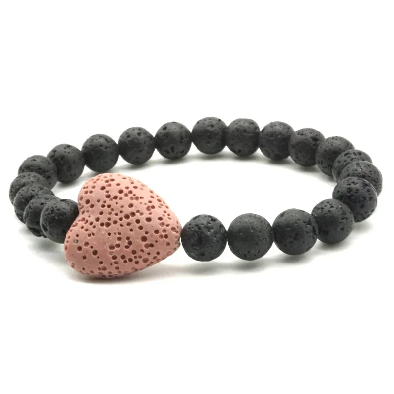 

10pcs Heart Lava Stone Essential Oil Diffuser Bracelet 8mm Volcanic Aromatherapy Jewelry Rock Bracelets Men and Women fire