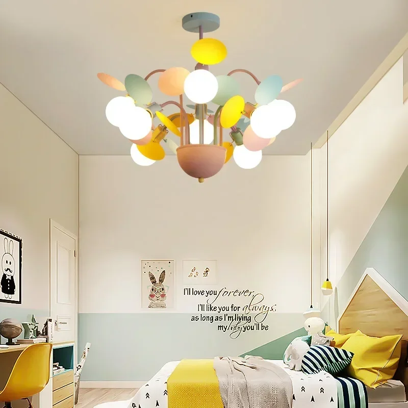 Scandinavian Flower Chandelier, Modern LED Pendant with Petal Design, Romantic Ceiling Light for Girls Bedroom Nursery Living Ro
