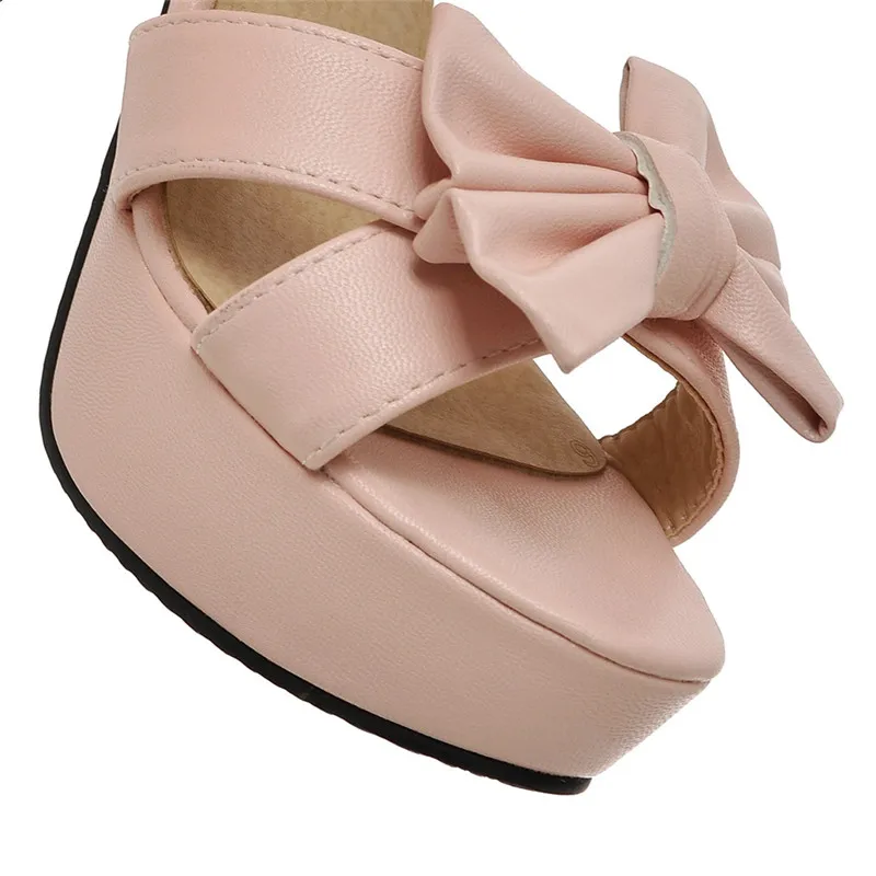 YMECHIC 2023 Ladies Butterfly-knot Platform Spike High Heels Sandals Women Party Shoes Pink Beige Large Size Summer Shoes Woman