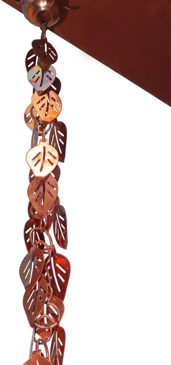 Pure Copper Cascading Leaves Decorative Rain Chains For Gutters Outdoor Weather Resistant Heavy Duty Downspout Chain Modern Patio Water Catcher Copper 8.5 Ft
