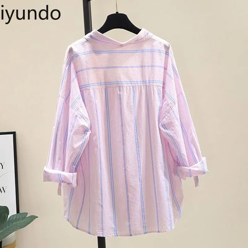 

Girl's Striped Sun Protection Shirt Lightweight Oversized Summer Casual Blouse Korean Style Flowy Linen Cover-Up for Women