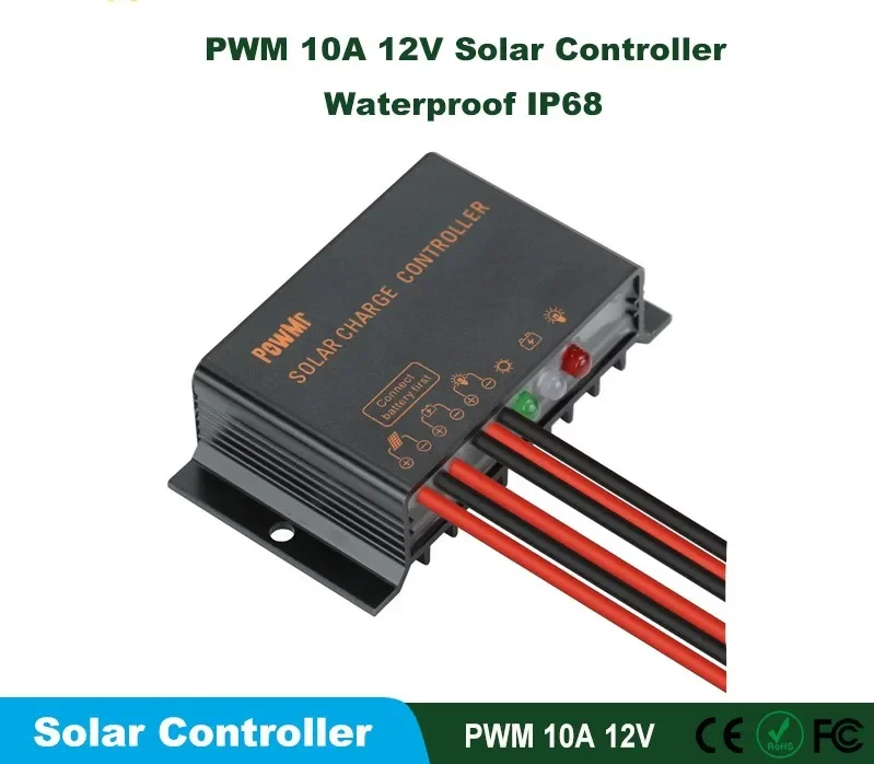 PowMr Mini 10A 12V PWM Solar Panel Battery Charge Regulator IP68 Waterproof Solar Charge Controller 10A For PV System