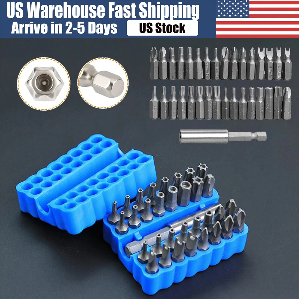 33PCS NEW Professional Security Bit Set Magnetic Security Screwdriver Bit Hex Star Spanner Electric stand Tri Wing Screwdriver