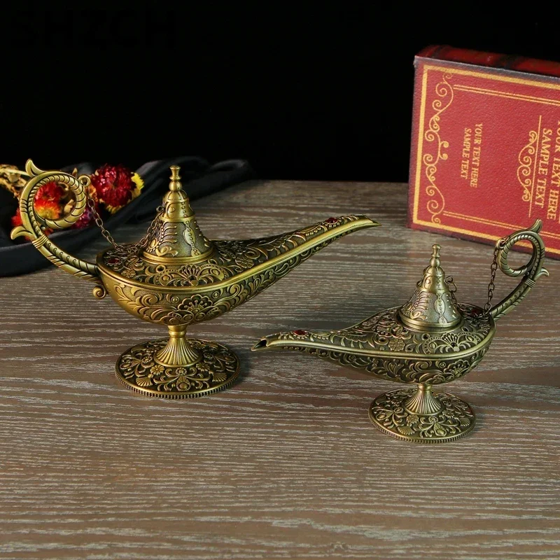 Vintage Legend Aladdin Wine Pot Magic Lamp Magic Genie Wishing Ligh Tabletop Decor Crafts Home Wedding Decora Gift for Party