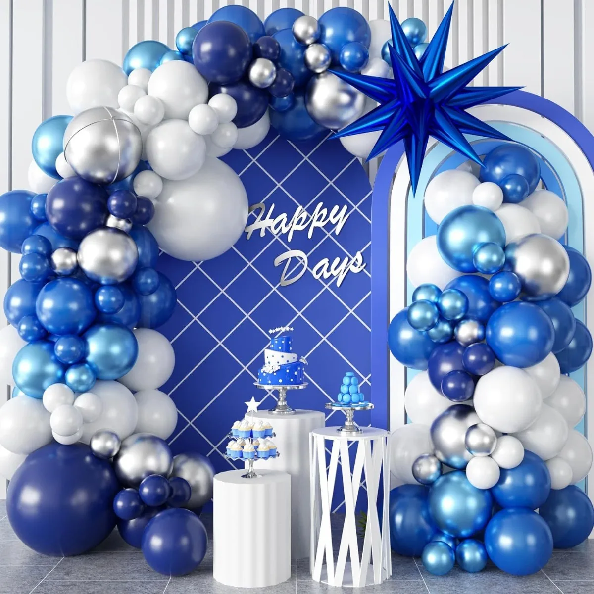 94-teiliges marineblaues und weißes Ballon-Set aus Aluminiumfolie, Ballongirlande, Bogen, Abschlussfeier, Hochzeit, Party-Dekoration