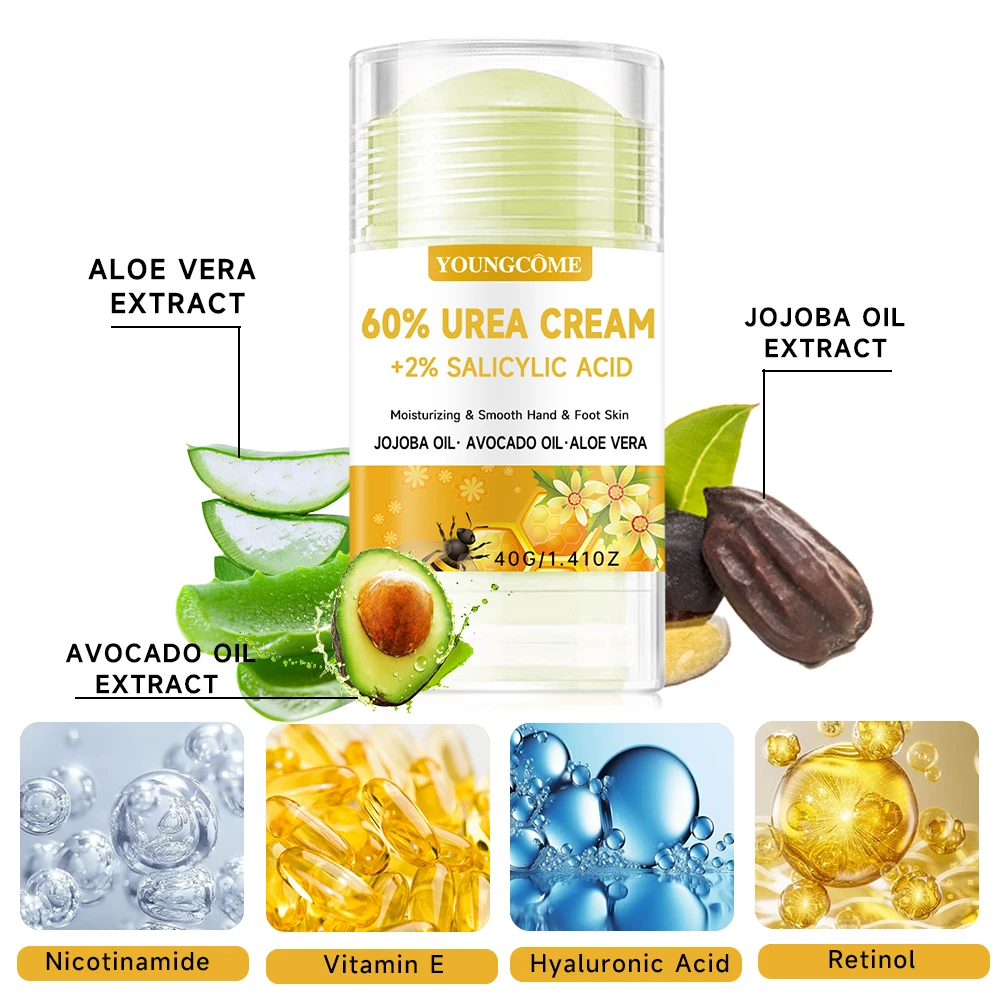 كريم الجسم الاحترافي بنسبة 60% من UREA - تقشير خلايا الجلد الميت، الترطيب العميق للأقدام والركبتين، خالي من العطور ولا يسبب الحساسية