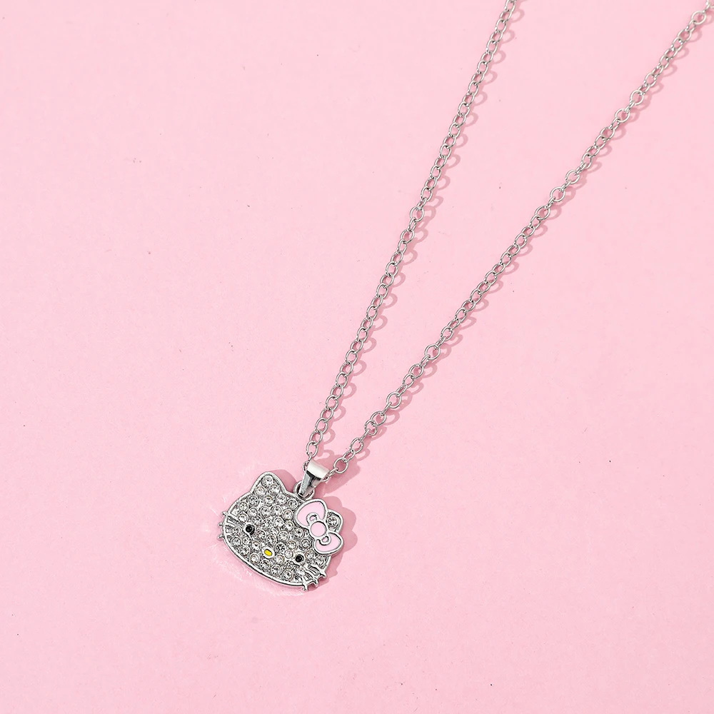 _ Металлическое ожерелье с подвеской, костяная цепь, серебряное многослойное блестящее ожерелье Hello Kitty, классическое аниме периферийное ожерелье