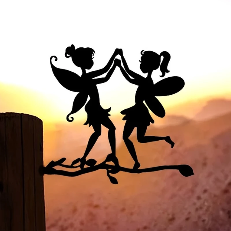 

Add a Magical Touch to Your Garden with this Two Elves On Branch Steel Silhouette Wall Art Decoration for Garden Statue Gift