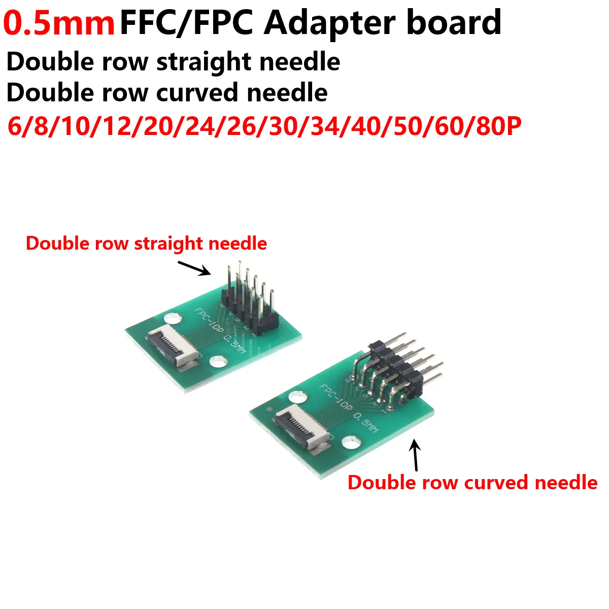 2pcs FPC adapter plate welding good 0.5 mm needle seat double row 6P 8P 10P 12P 20P 30P 40P 50P 60P 80P
