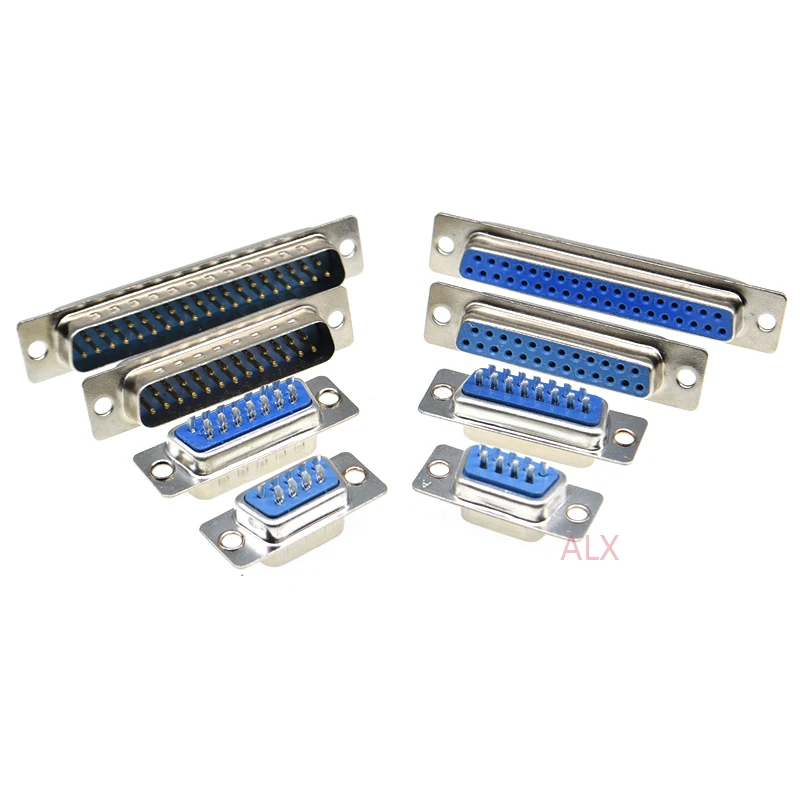 5Pcs DB9 DB15 DB25 DB37 Hole/Pin Female/Male Blue Welded Connector RS232 serial port socket DB D-SUB adapter 9/15/25/37 pin
