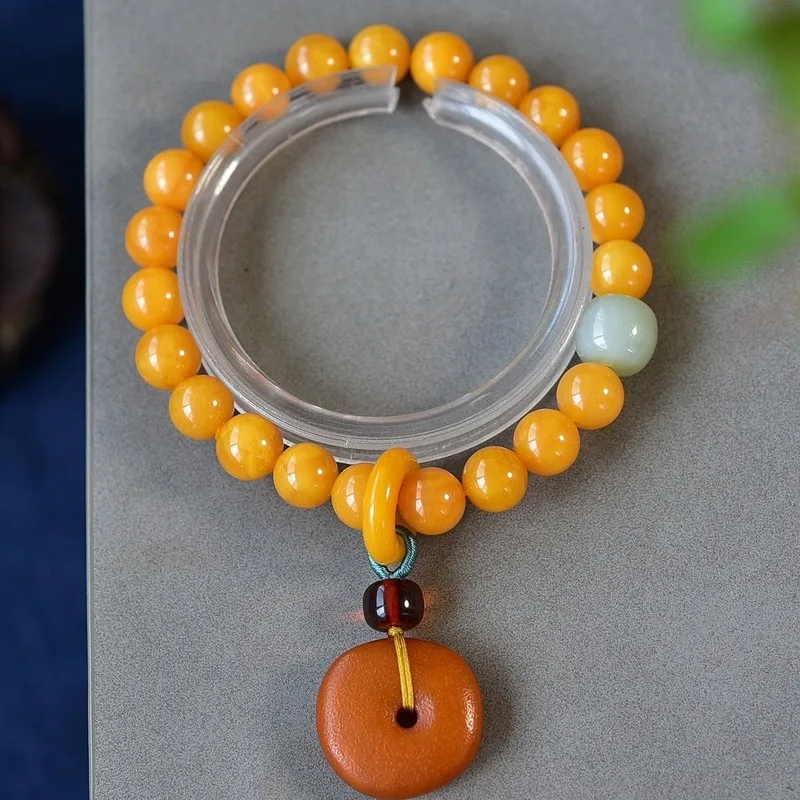 Natural single-strand bracelet fully covered old beads with a rich amber texture 8mm in size and weighing 1