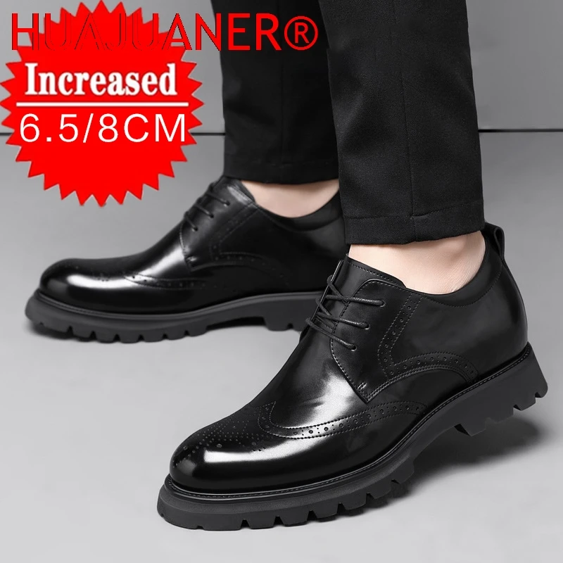 Men Elevator Height Shoes Increased Dress Shoes Gentleman Invisible Inner Height Increase 8CM commuting Wedding Dress Shoes