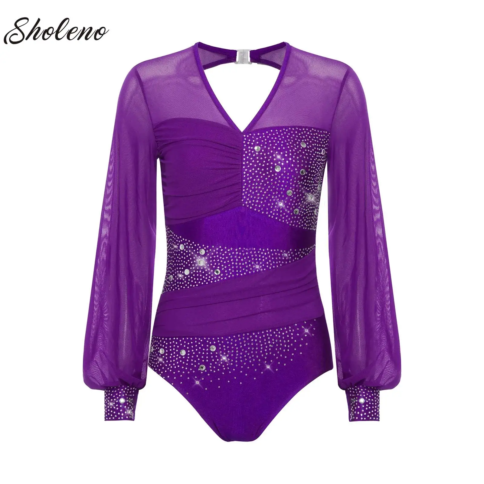 

Womens Gymnastics Artistic Figure Skating Jersey Costume Ballet Dancing Jumpsuit Sparkly Rhinestone Leotards Performance Clothes
