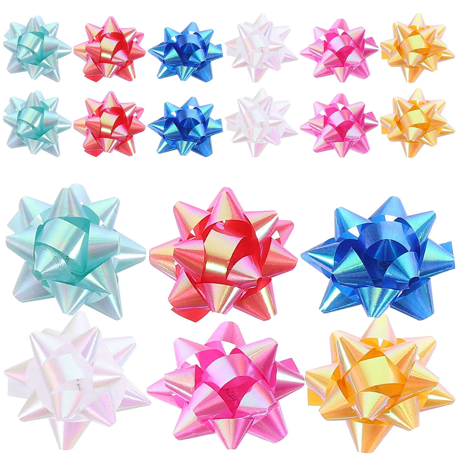 70pcs Christmas Decoration 2-Inch Pull Bows PVC Star Lace Ribbon Christmas Gift Wrapping Gift Box Decoration(Mixed Color)