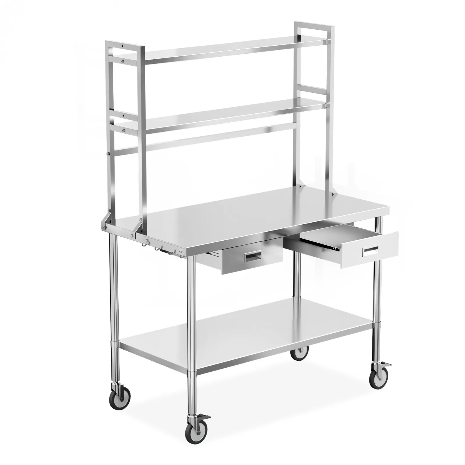 

Stainless Steel Prep Table Work Table with Drawers, Undershelf, Detachable Hooks
