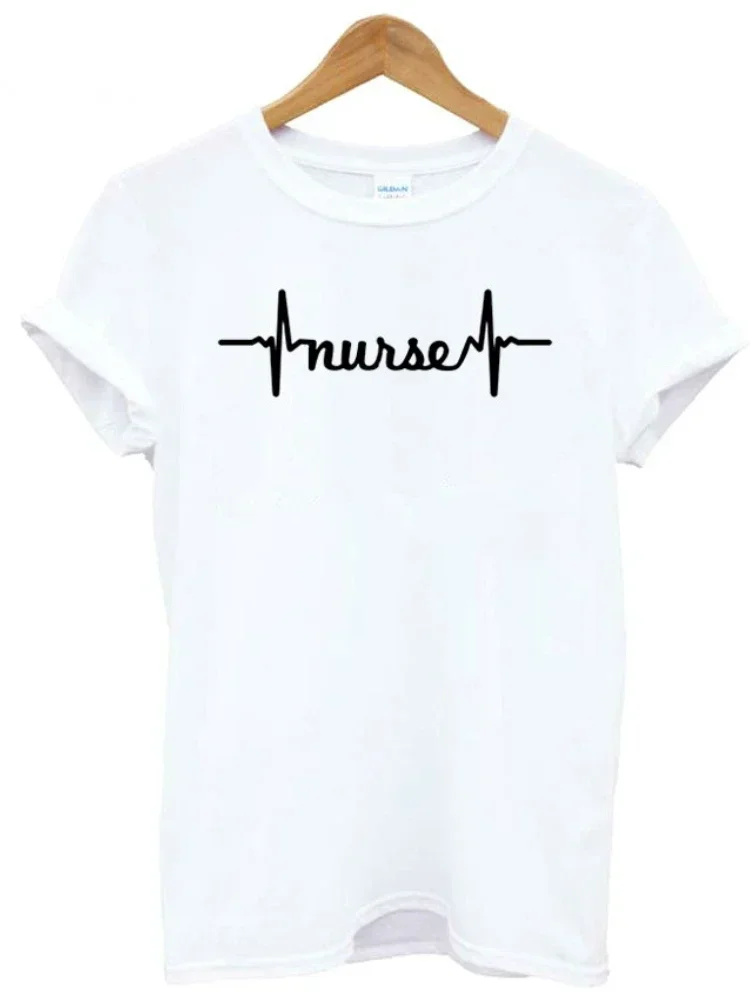 2024 Women T Shirt Nurse Heartbeat Print T Shirt Women Short Sleeve O Neck Loose Tshirt Ladies Fashion Tee Shirt Tops Clothes