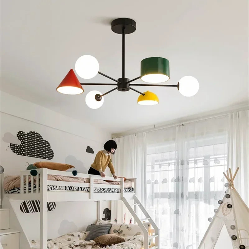 Colorful Chandelier Macaron Geometric Lamps Restaurant Hanging Lamps Lustre Children's Room Light Kitchen Island Nursery Light