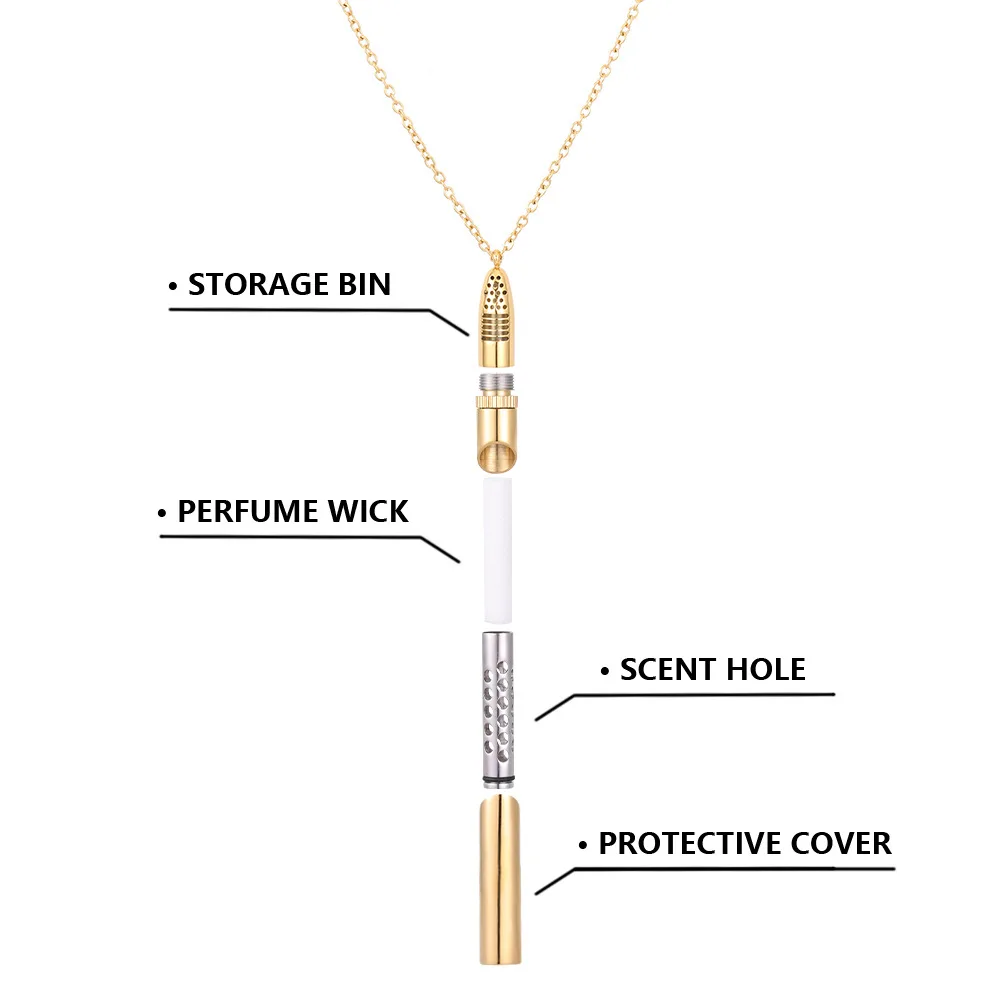Modische Edelstahl-Duftanhänger Gedenk-Parfümflasche Ätherisches Öl Duftdiffusor-Halskette Schmuck – Detail 5