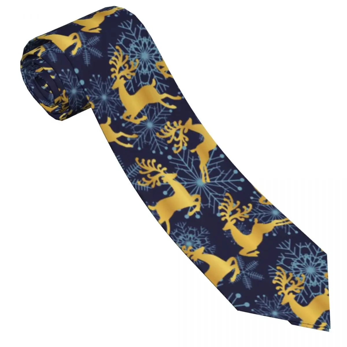 Classic Tie for Men Silk Mens Neckties  Wedding Party Business Adult Neck  Casual Gold Deer Of Blue Snowflakes 