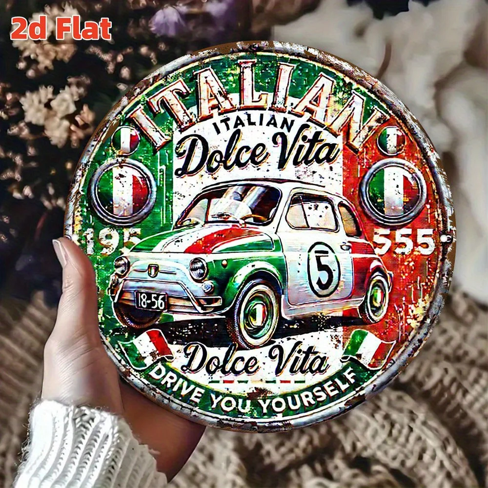 2D Flat, Italian Vintage for -Inspired Car Emblem - Round Aluminum