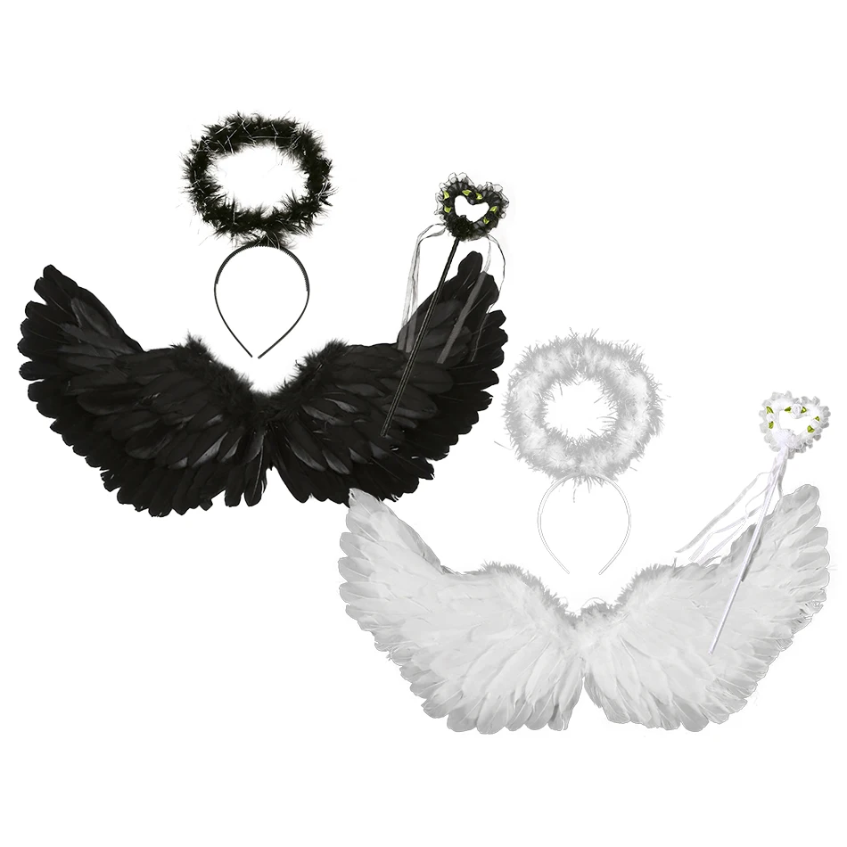 Feathered Angel Wings Kids and Adults Halloween Devil Wings Accessories Sets for Stage Performances and Theatrical Productions