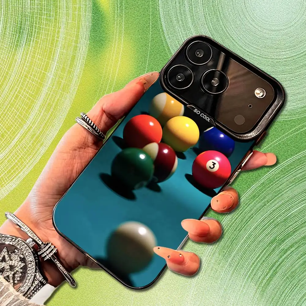 Billiards Ball Art Snooker Phone Case For iPhone 14,17,13,12,11,16,15,Mini,Pro,SE,XS,MAX,Black Matte Silicone Cover