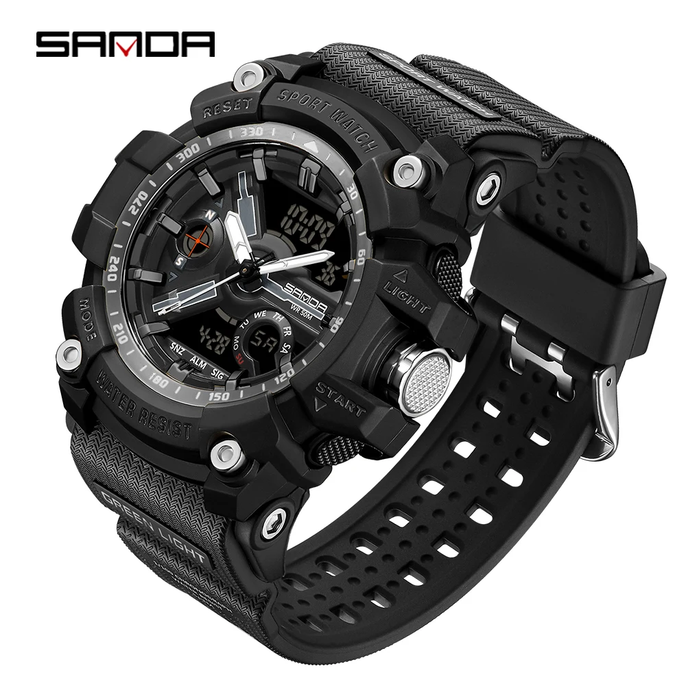 SANDA 3179 Digital Mens Military Watch 50M Waterproof Watch Dual Display Quartz Sports Watch For Men Luminous Relogio Masculino