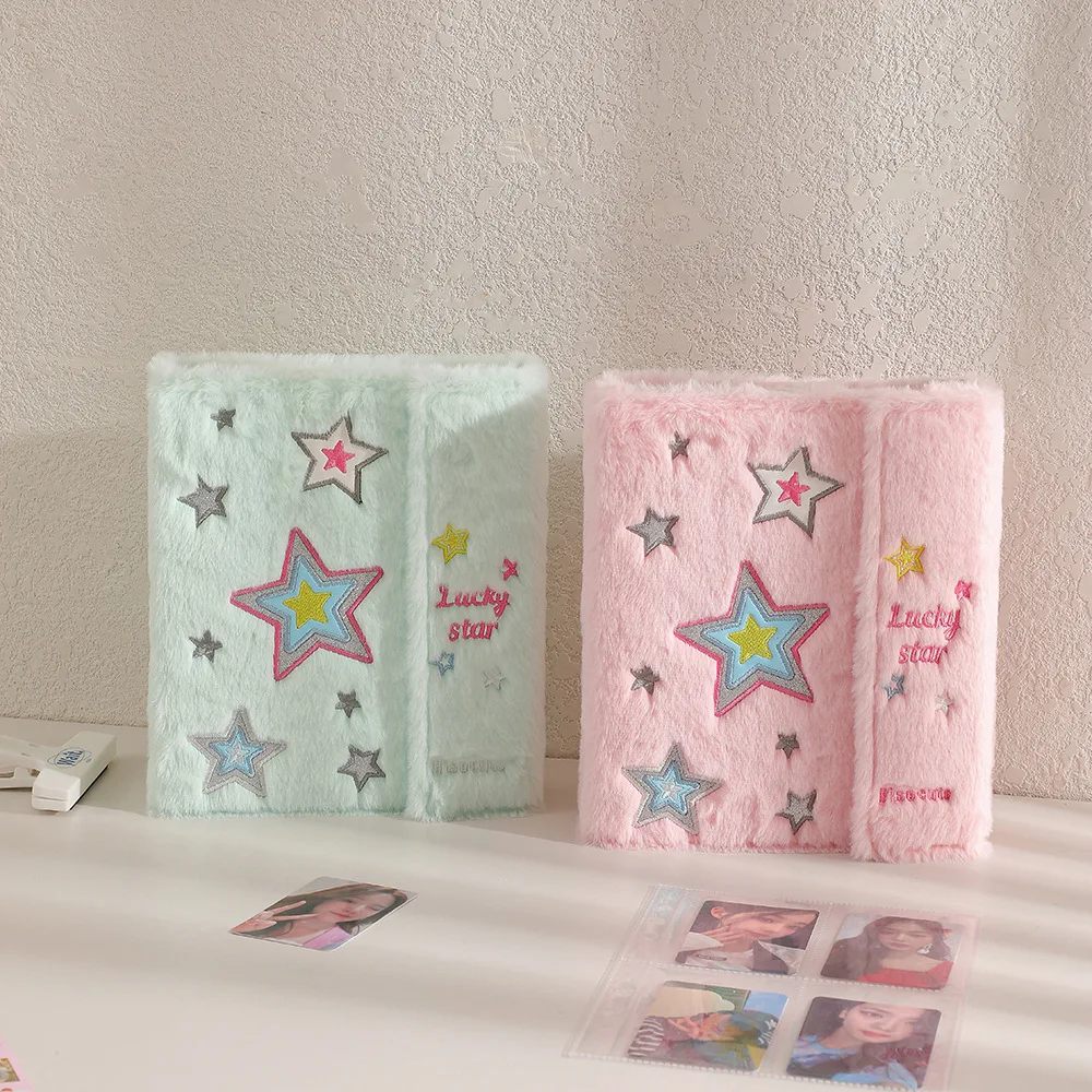 MINKYS Kawaii Fluffy Envelope Shape Star Plush A5 Kpop Photocard Binder Collect Book Idol Photo Card Holder Photocard Album