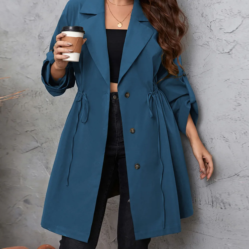 

Woman Clothing Independently Developed And Designed Minimalist Style Suit Collar, Medium To Long Solid Color Plus Size Jacket