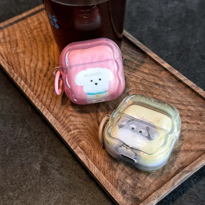 For Huawei FreeClip 2 FreeBuds 5i 6i SE2 SE3 Cute Grass Dog Black Cat Pattern IMD Earphone Case Couple Dustproof Cover with Ring