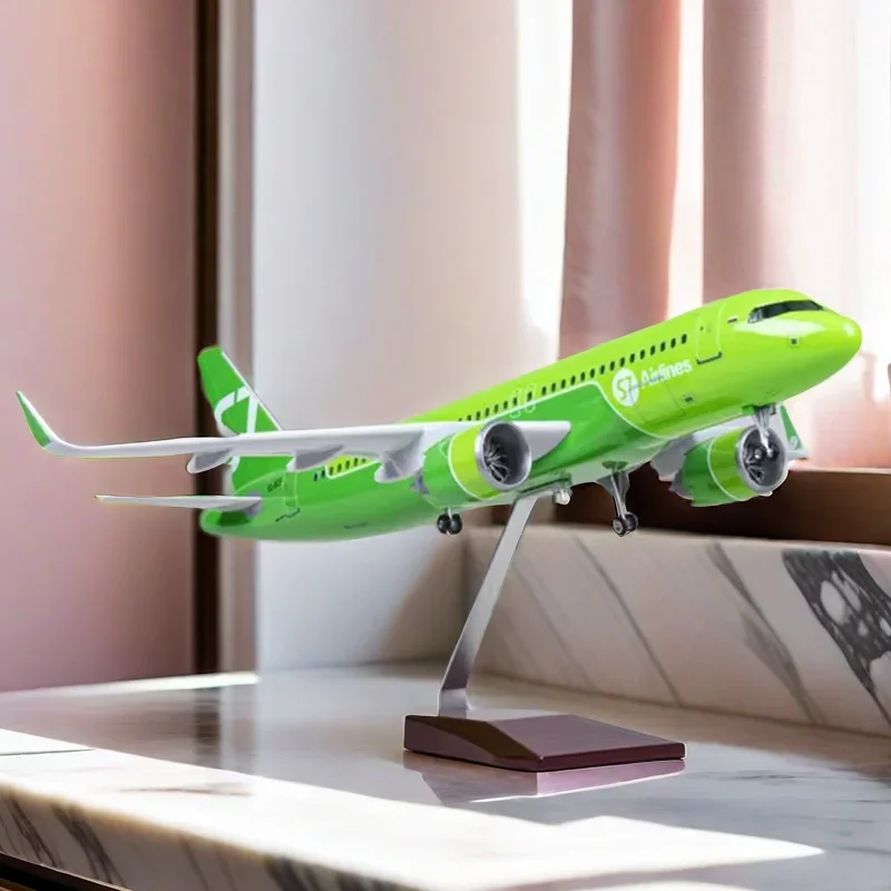 New 47CM 1/80 Airplane A320NEO A320 NEO Siberia S7 Airlines Model Toy Light & Wheel Landing Gear Diecast Resin Plane Model Decor