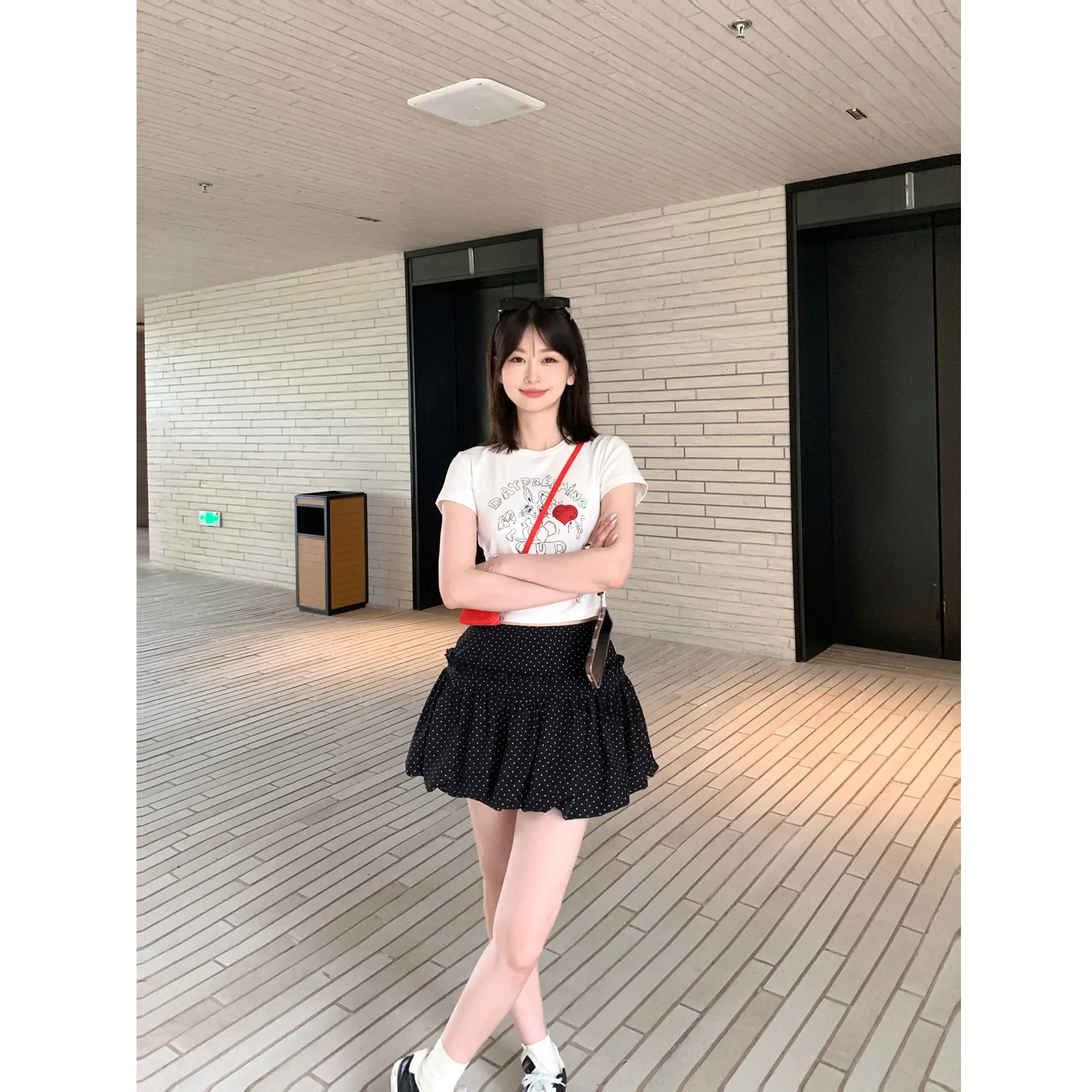 

Юбка А-силуэта в горошек с завышенной талией, женская, летняя, новая, облегающая, из хлопка, повседневная, для работы, в корейском стиле