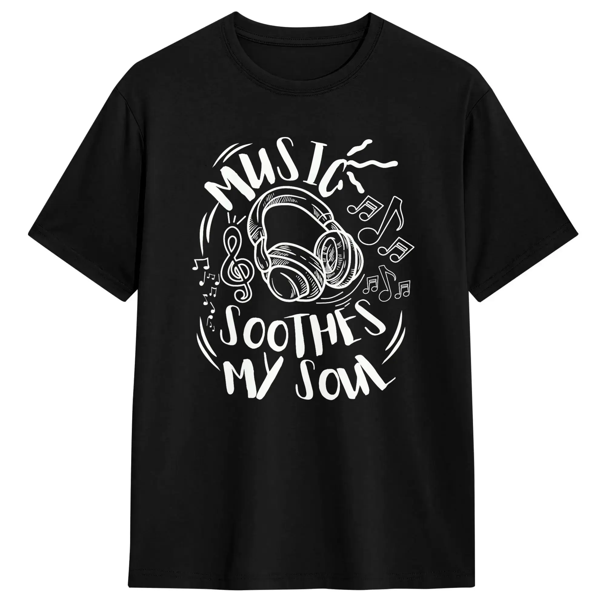 Music Soothes My Soul T-Shirt Summer  Pure Cotton T Shirts For Adult Printed Tee Shirt Short-Sleeve Y2K Basic Tees
