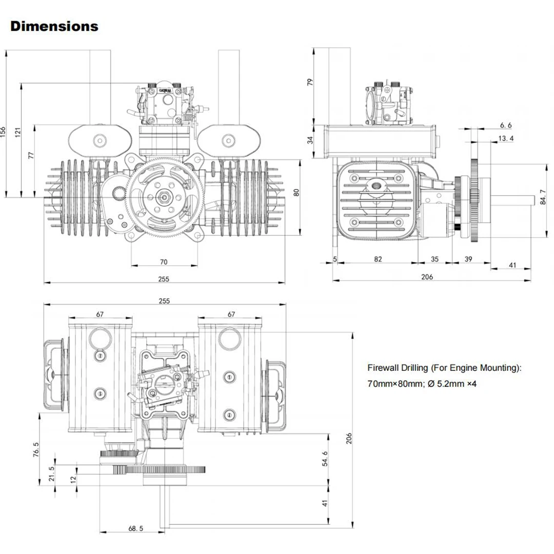 EPHIL 123cc-T PRO opuesto de doble cilindro, modelo de avión de ala fija de dos tiempos, motor de gasolina, arranque eléctrico