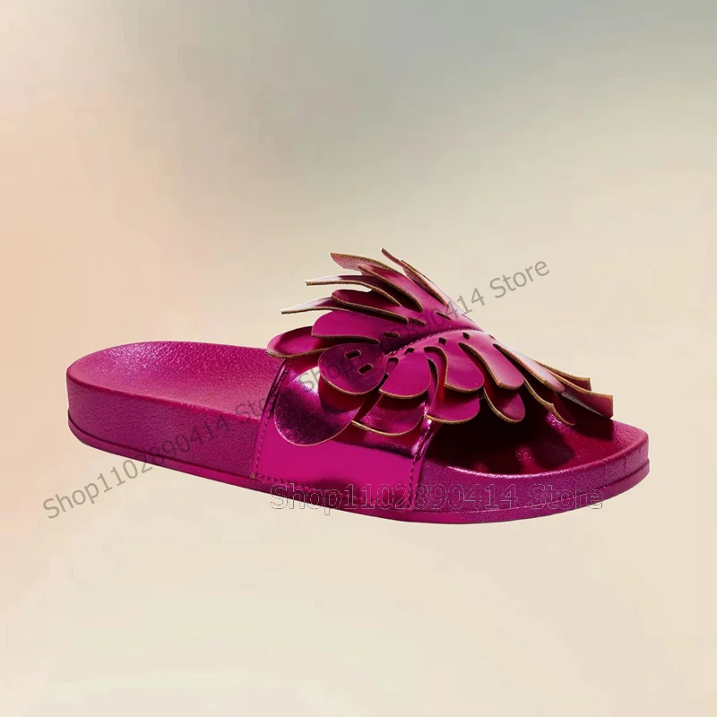 

Rose Red Metal Flower Design Open Toe Slippers Slip On Women Shoes Novel Fashion Party Banquet Outdoors 2025 Zapatos Para Mujere