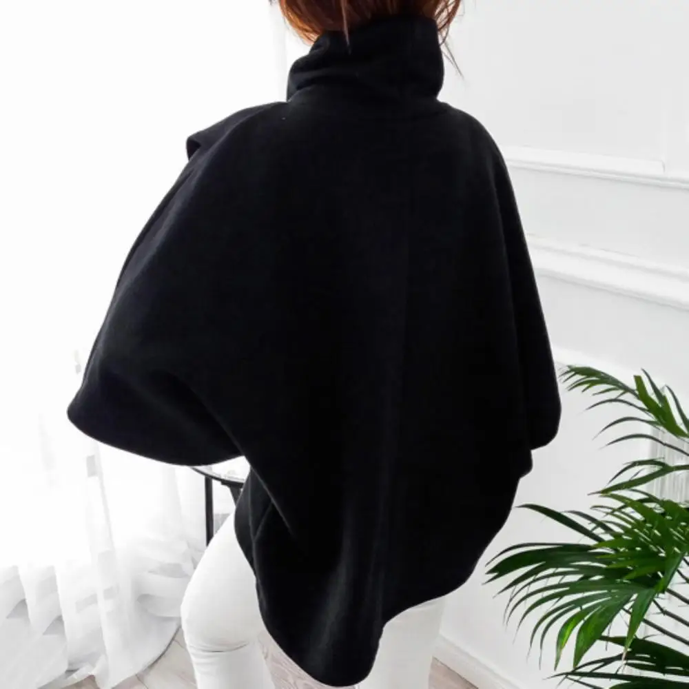 Dropshipping Pullover Tops Fashion Women High Neck Batwing Crossed Poncho Winter Warm Coat Cloak Cape Solid Loose Streetwear Hot