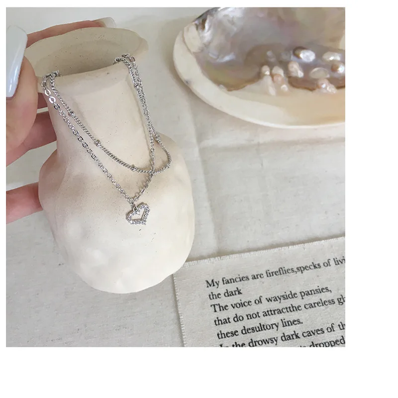 925 silver heart-shaped double-layered design ankle chain - Korean version - A simple and sexy accessory, suitable for student j