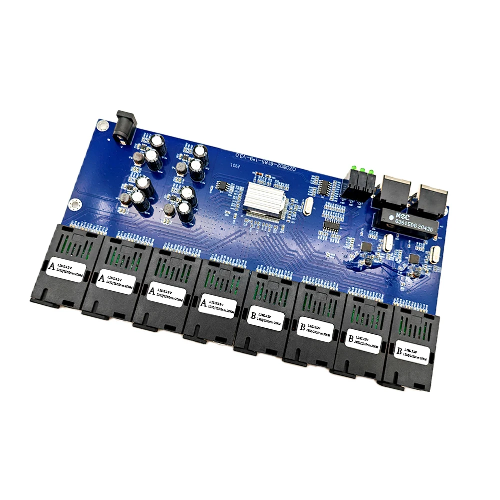 Gigabit 8F2E Ethernet switch Fiber Optical Media Converter PCBA Board SC 1310/1550NM 20KM 8 SC 2 RJ45 utp