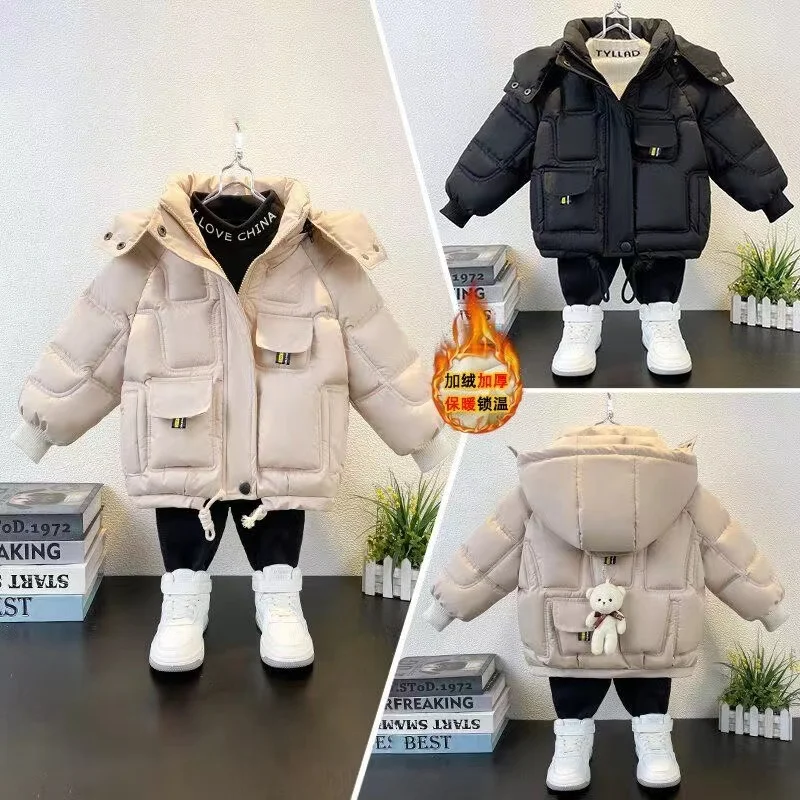 Children\'s Cotton Jacket 2024 New Boys Jacket Winter Plush Thickened Warm Down Cotton Jacket 1-6 Year Old Baby Cartoon