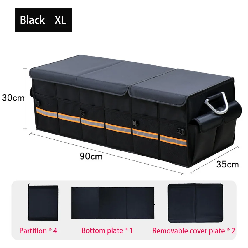 100L 66L Car Trunk Organizer Foldable Heavy Duty Durable Sturdy Collapsible Reflective Strip Storage Box For Sedan SUV Truck