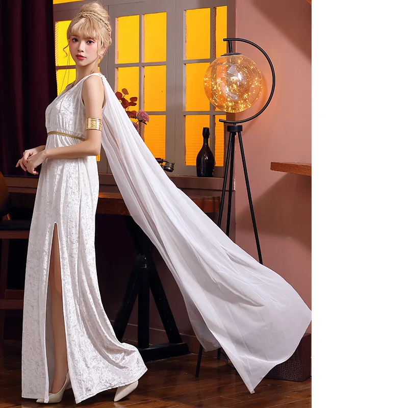 Halloween Costumes for Women Cosplay Greek Goddess Dress Cos Queen Princeess Headwear Sexy Skirt Lady Athena Ancient Egyptian