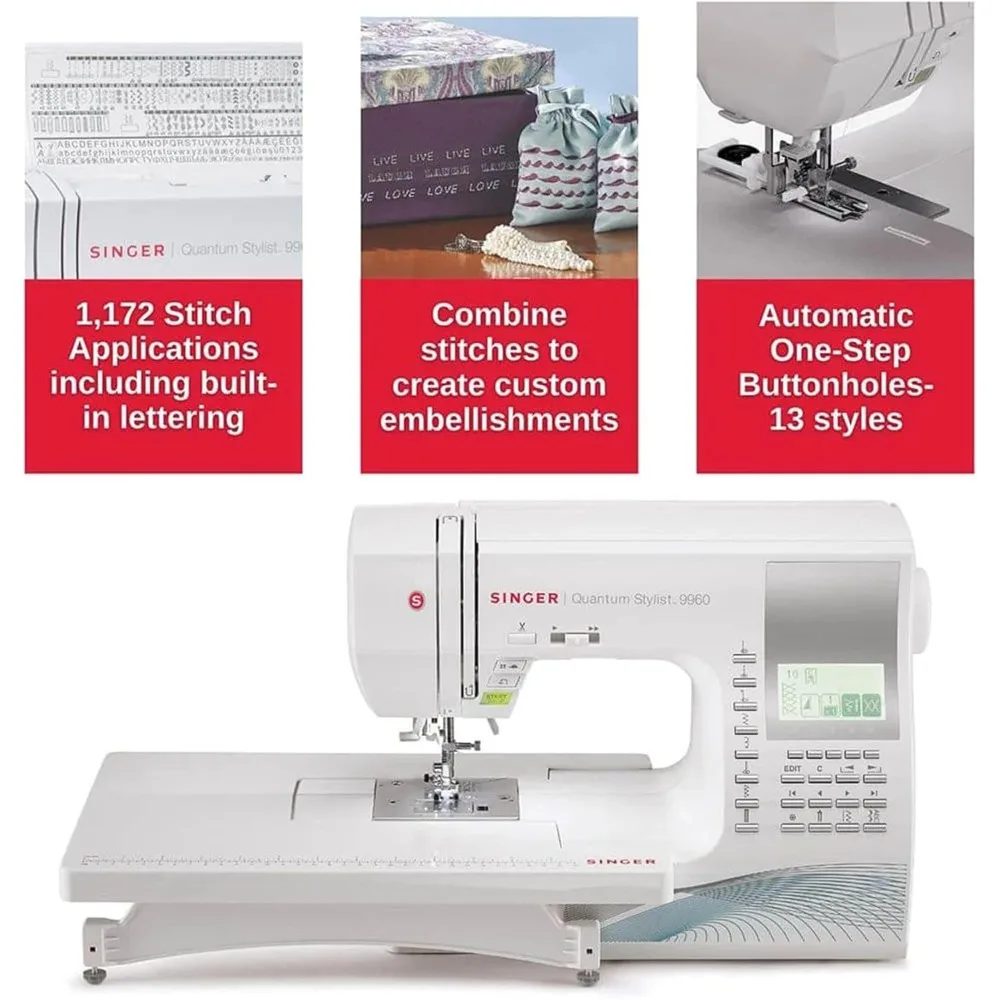 Computerized Sewing Quilting Machine with Extension Table Accessory Kit | 600 built-in stitches Lettering Full Metal Frame