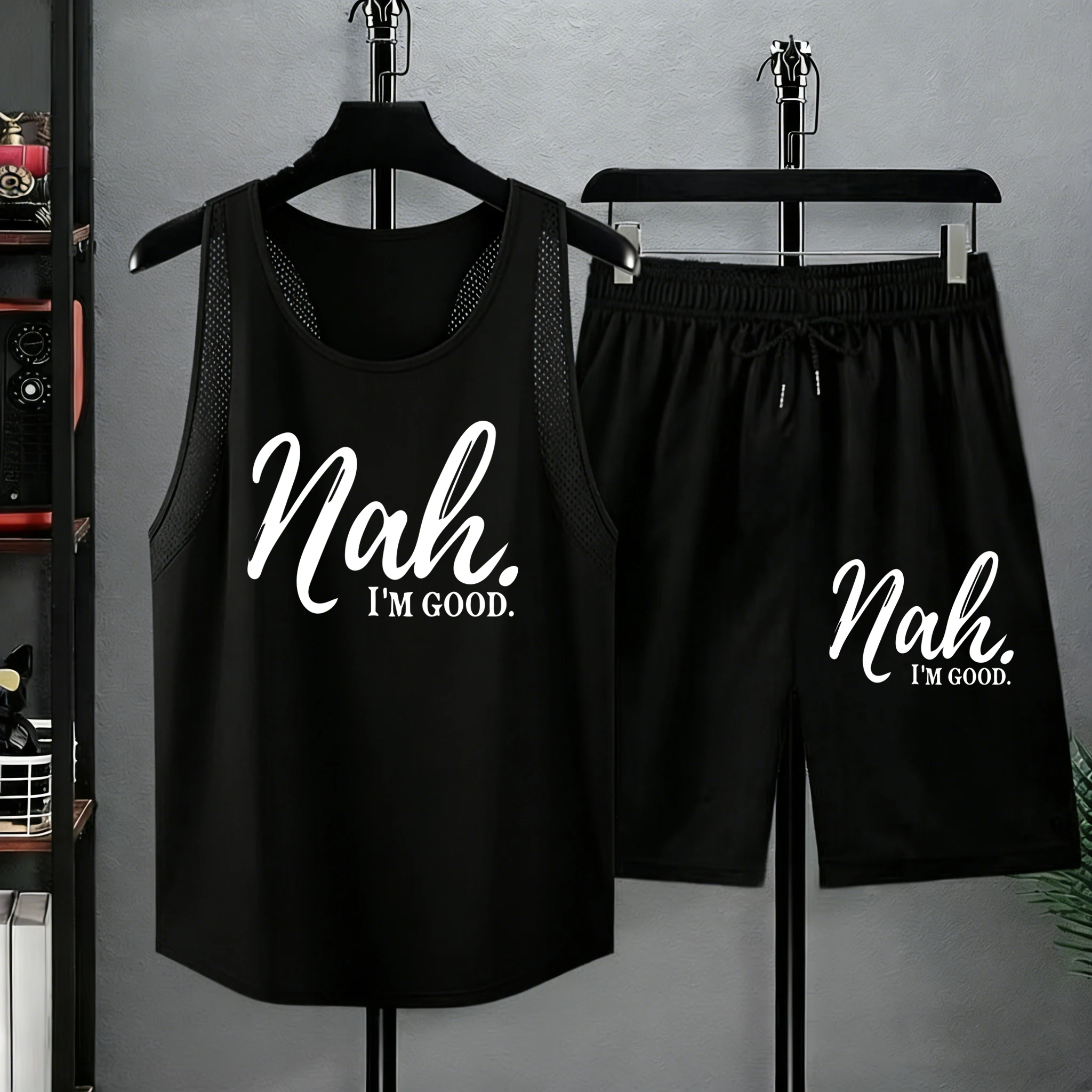 

Nah. I'M Good Printing Summer Casual Comfy Short Pants Soft Gym Tank Top Sets Of Men Jogging Shorts Lightweight Mesh Singlet