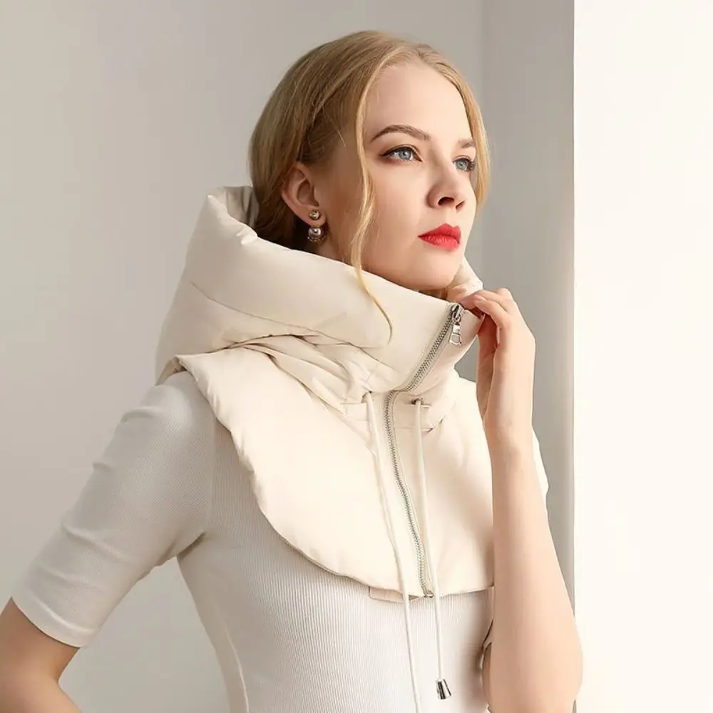 Ultralight Down Hooded Hats Zippper Removable Neck Cover Coat Short Tank Top Drawstring Fake High Collars Women's
