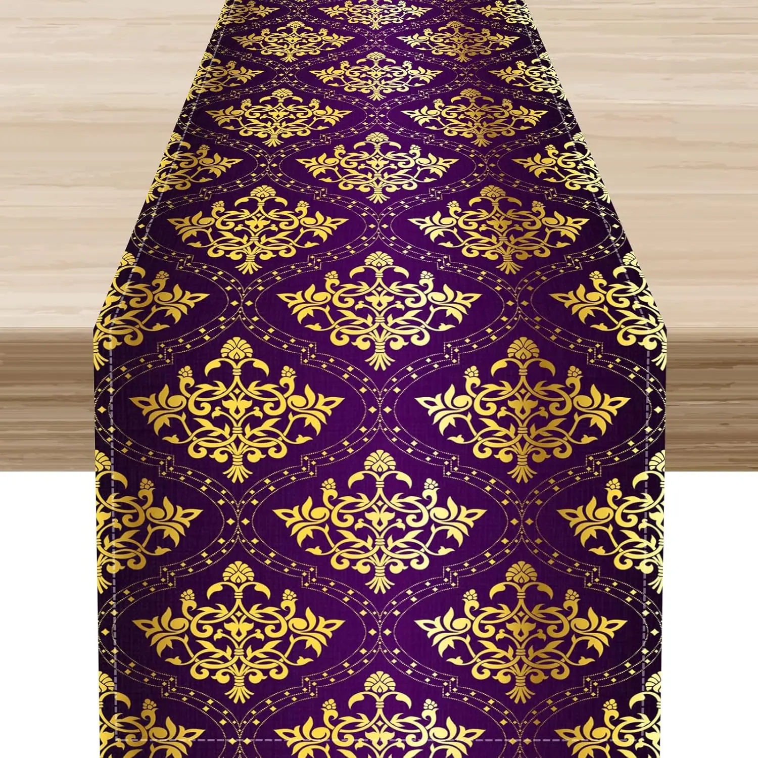 

Antique Gothic Purple Damask Floral Linen Table Runner Tabletop Decor Farmhouse Kitchen Dining Table Runner Holiday Party Decor